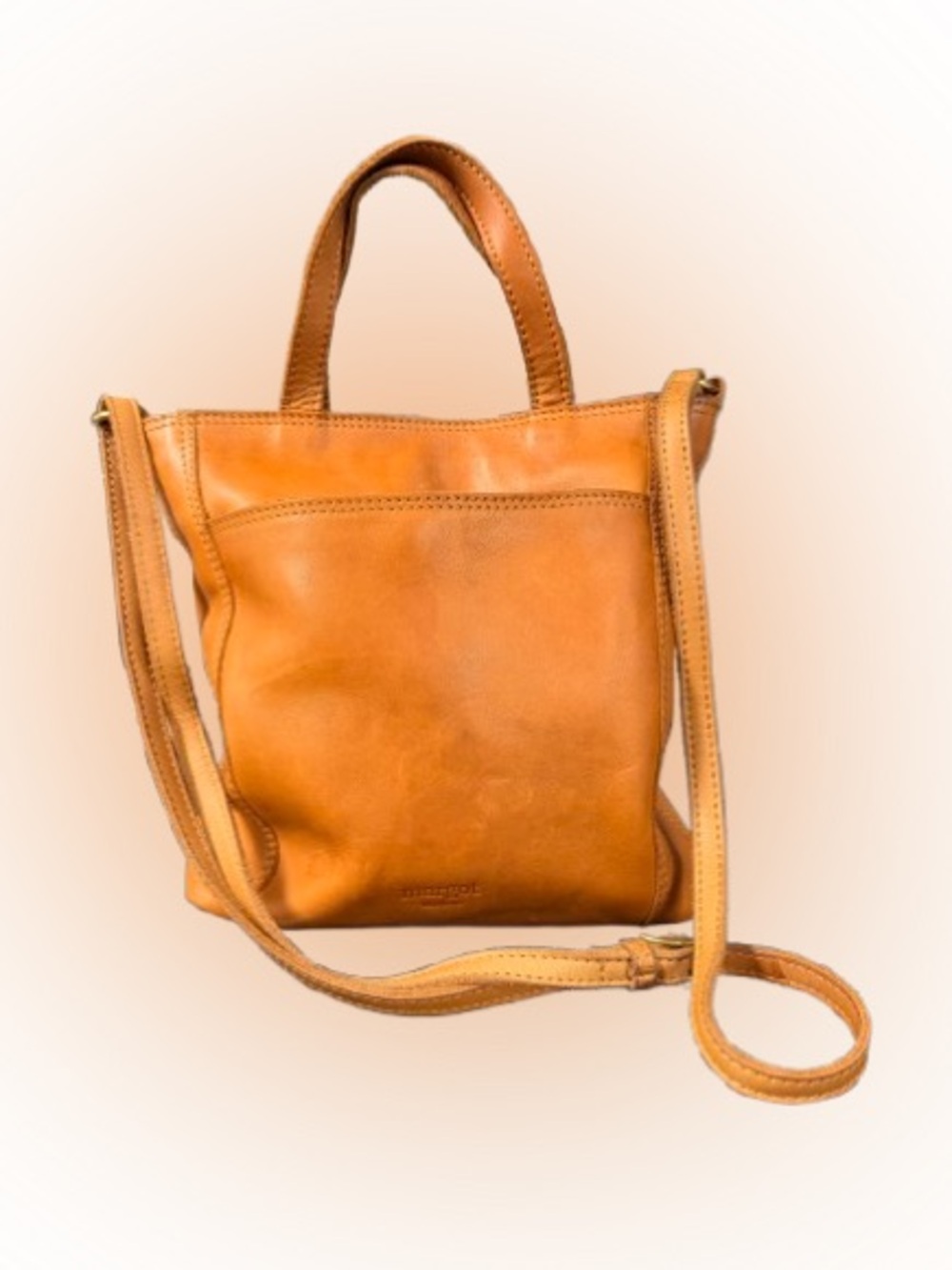 Margot New York Cognac Genuine Leather Crossbody Tote Bag Top Handle